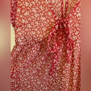 Red Floral Knee Length Dress